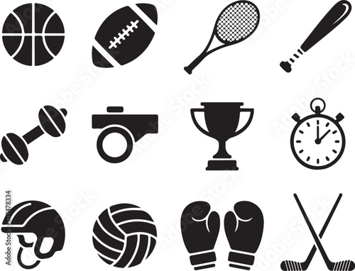 Dynamic sports icons celebrate victory and fitness achievements