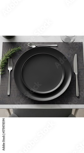 Dark Gray Dinnerware Table Setting.