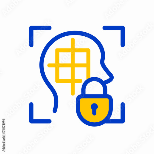 Digital illustration of a human head silhouette with a padlock overlay, symbolizing biometric security and data privacy.