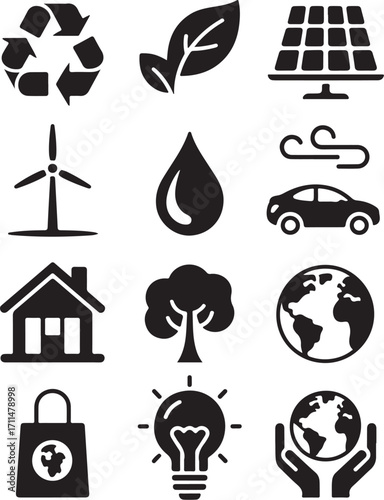 Eco friendly icons for sustainable living and clean energy