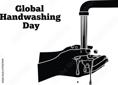 Global handwashing day illustration featuring hands under running water, promoting hygiene and health awareness