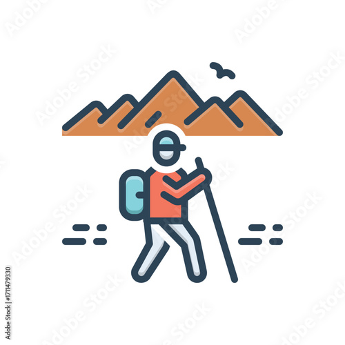 Color illustration icon for hike