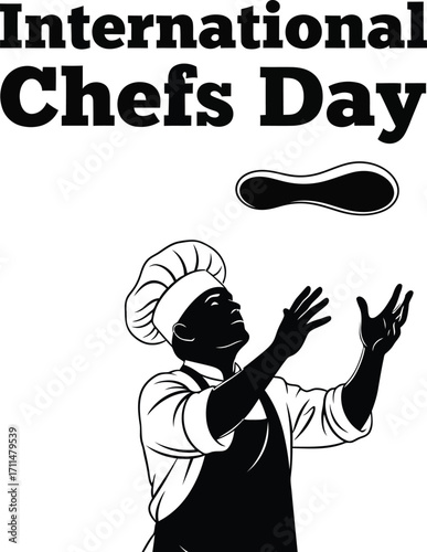 Silhouette of a chef tossing pizza dough for international chefs day