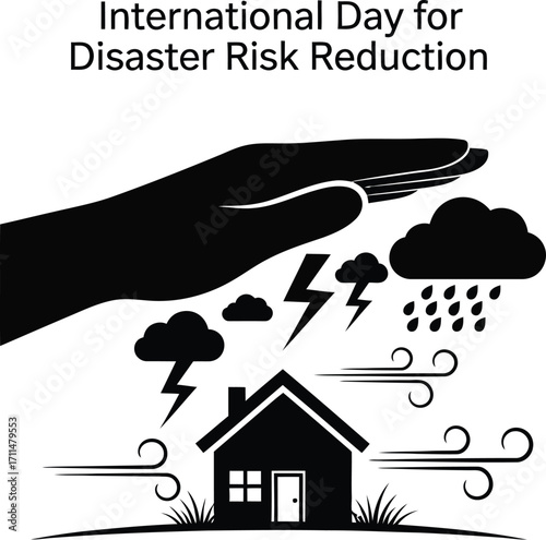 Hand protecting house from disaster for international day for disaster risk reduction