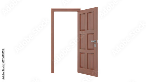 Open wooden door inviting opportunity and new beginnings in a stylish home