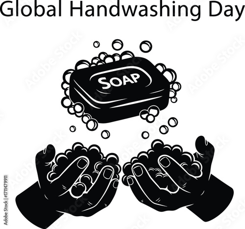 Global handwashing day illustration hands washing with soap and bubbles for hygiene and health