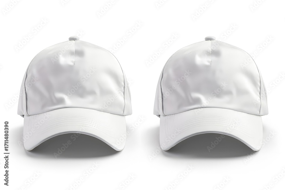 Fototapeta premium Two identical white caps displayed side by side on a white background.