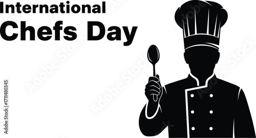 Silhouette of a chef holding a spoon, celebrating international chefs day with culinary expertise and passion
