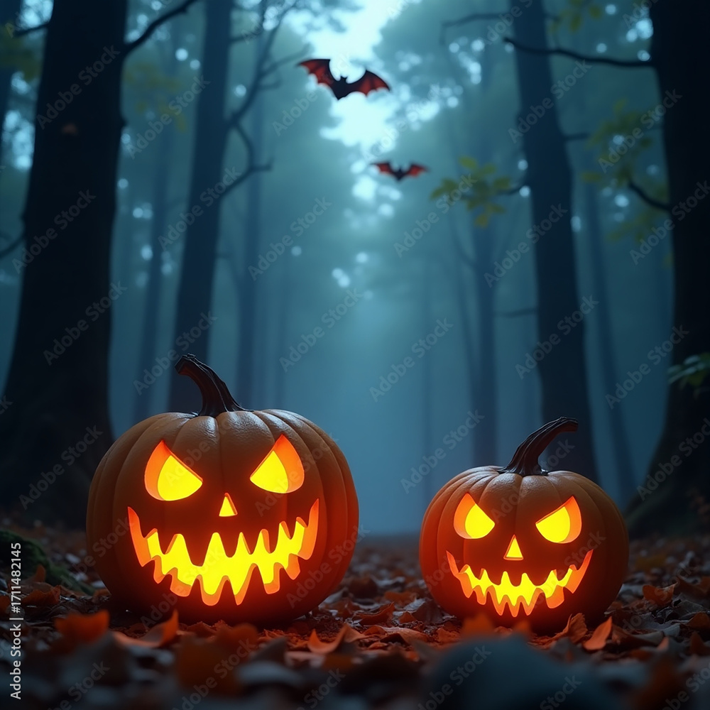 Obraz premium Halloween pumpkin with bats