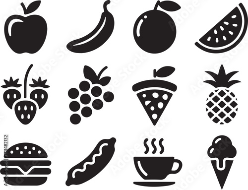 Fun food icons for healthy eating and treats