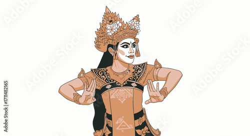 Balinese Dancer Illustration Depicting Traditional Dance Performance, Cultural Heritage, and Artistic Representation for Educational, Cultural, and Design Projects