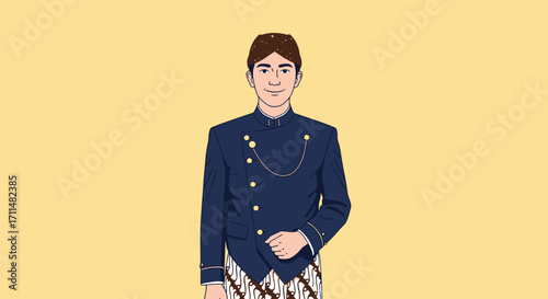 Javanese Traditional Attire Illustration Representing Indonesian Culture and Heritage for Educational Resources and Cultural Preservation Projects.