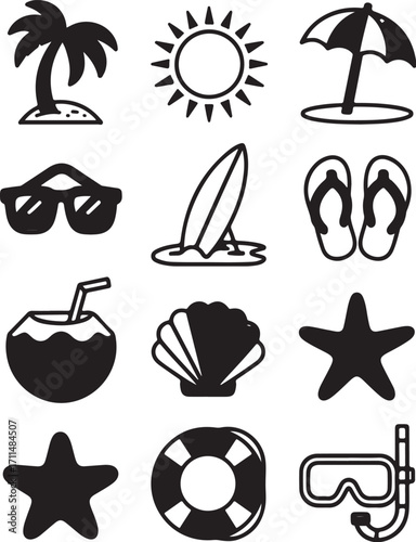 Summer vacation icons evoke carefree beach vibes