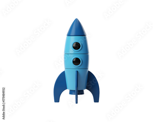 Bold blue rocket ship soaring towards success, perfect for startups and innovation