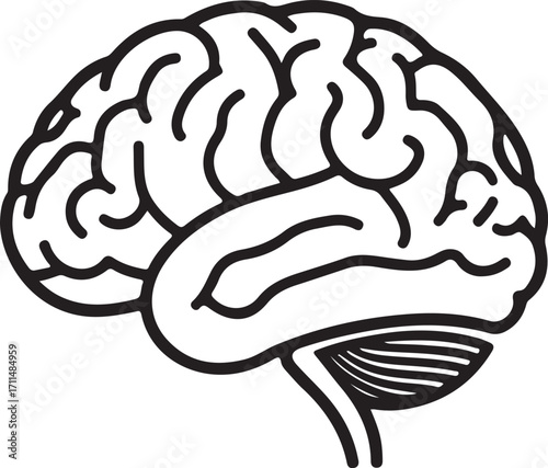 Minimalist Brain Icon with Radiating Lines – Symbol of Intelligence and Creativity