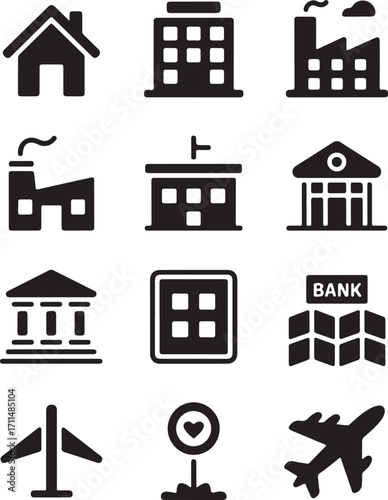 Essential location icons for maps and navigation