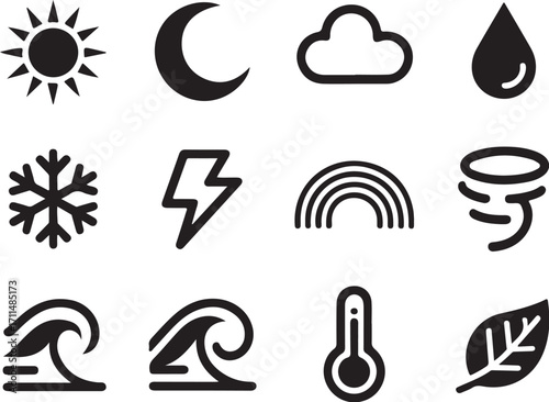 Weather forecast icons with modern minimalistic style