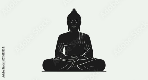 Serene Silhouette of Buddha in Meditation Pose, Symbolizing Peace, Enlightenment, and Spiritual Guidance for Religious or Cultural Projects.