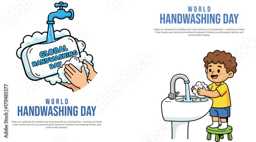 Children Washing Hands Illustration for Hand Hygiene Awareness