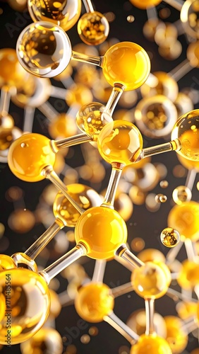 Abstract illustration of interconnected golden spheres