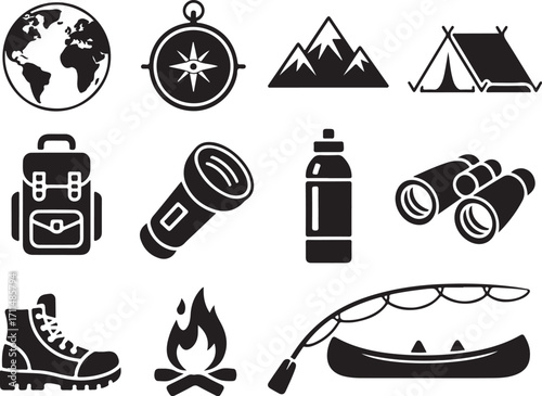 Explore outdoors with essential camping gear icons
