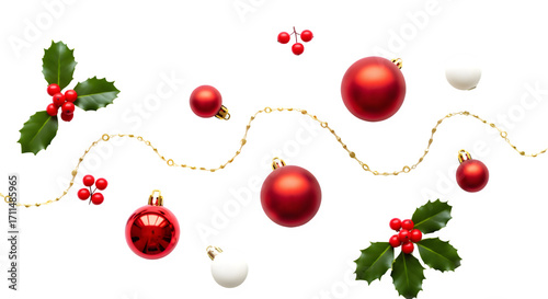Floating Red and White Christmas Ornaments with Holly