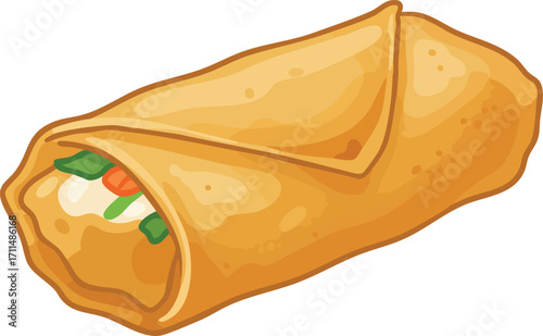 Illustration of a golden brown egg roll with visible filling.