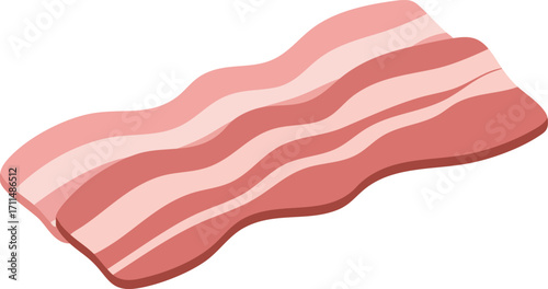A single wavy strip of raw bacon, showing distinct layers of pink meat and white fat, ready for cooking.
