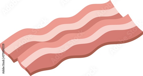 Two strips of cooked bacon, showing the wavy shape and reddish-pink color, ready to eat.