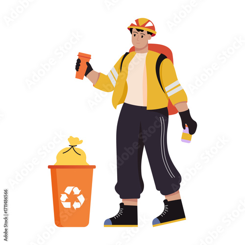 Flat style illustration depicting recycling waste activity