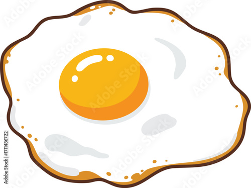 A cartoon illustration of a single sunny-side up fried egg with a bright yellow yolk and crispy brown edges.