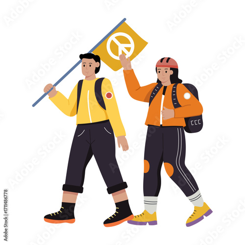 volunteerA flat style illustration showing protesting volunteers s 