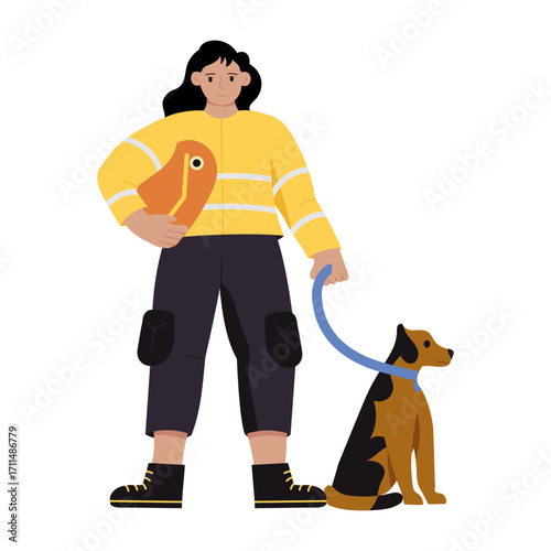 Flat style illustration denoting a character rescuing pet
