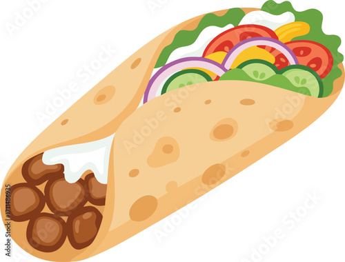 Kebab a grilled tortilla