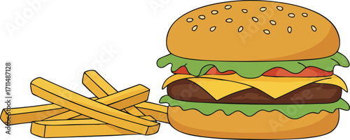 A cheeseburger and french fries.