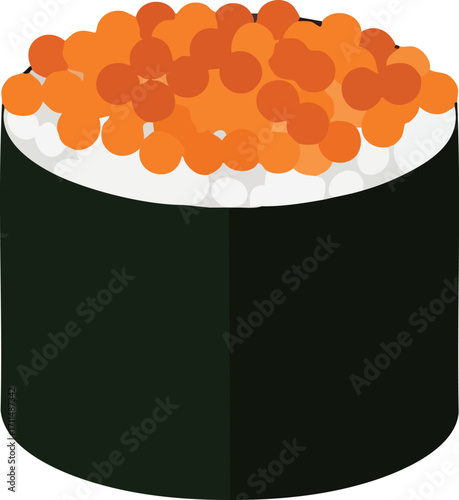 A single serving of gunkanmaki sushi topped with orange fish roe.