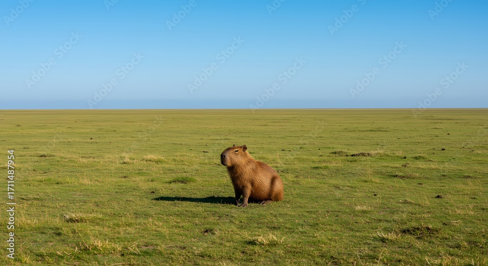 Fototapeta premium Capybara sitting in grassy plain
