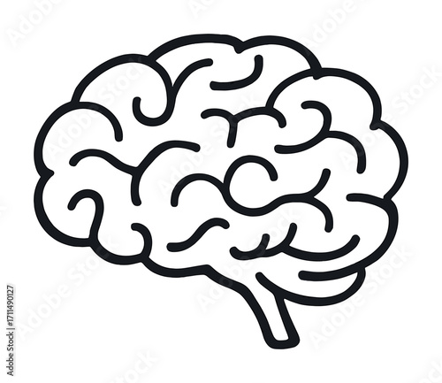Black outline of human brain sketch on white background