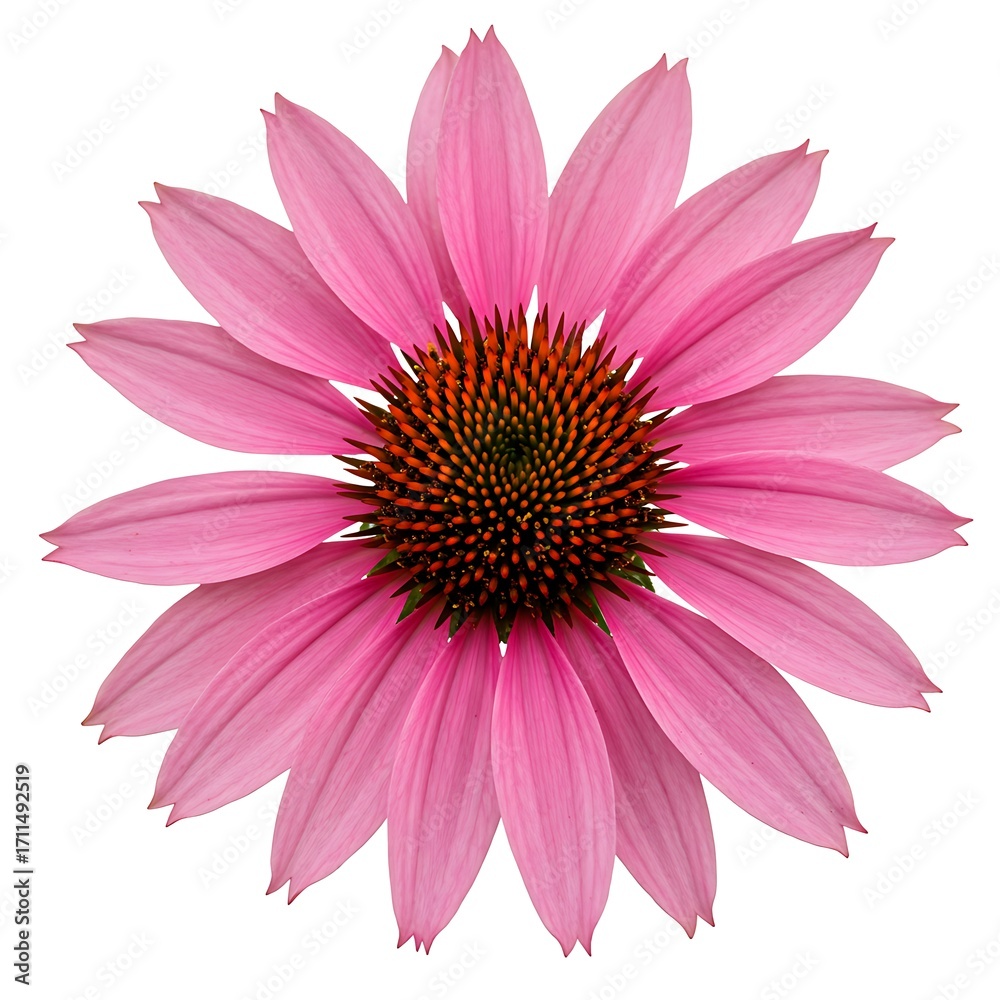 Obraz premium A vibrant pink coneflower isolated on a white background