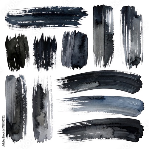 Abstract ink brush strokes on white background