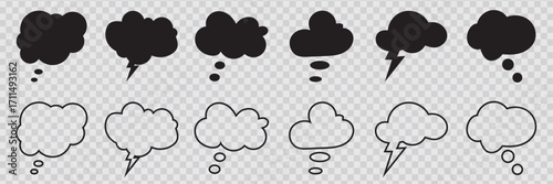 Think bubble icon set.  Trendy think bubble in flat style. Modern template for social network and label. Creative thought balloon. Vector illustration
