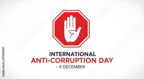 International Anti-Corruption Day illustration with a stop sign and hand