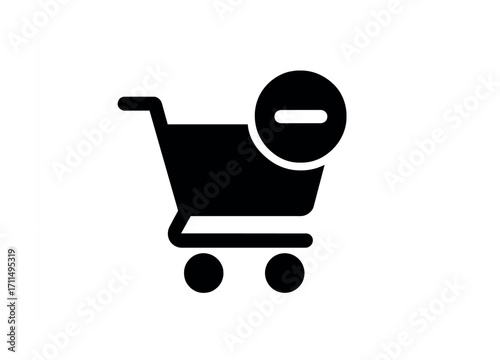 Black shopping cart icon with prohibited symbol