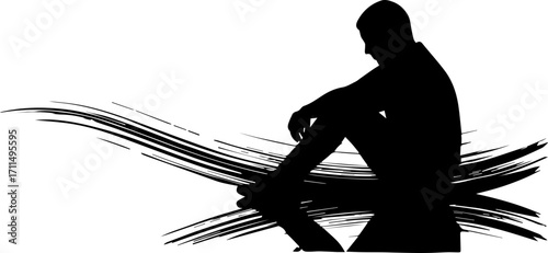 Thoughtful silhouette of a man contemplating life's challenges with abstract brushstrokes symbolizing introspection