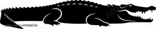 Fierce alligator silhouette with open jaws and sharp teeth, a powerful symbol of nature's raw strength and danger.