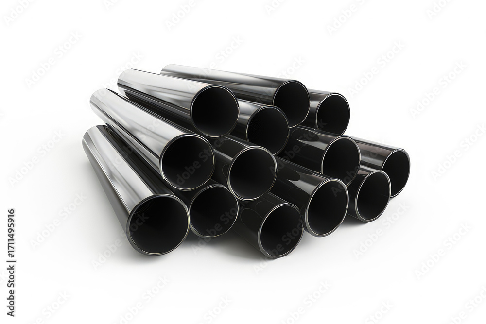 Fototapeta premium A collection of black cylindrical pipes stacked together, likely for industrial use.