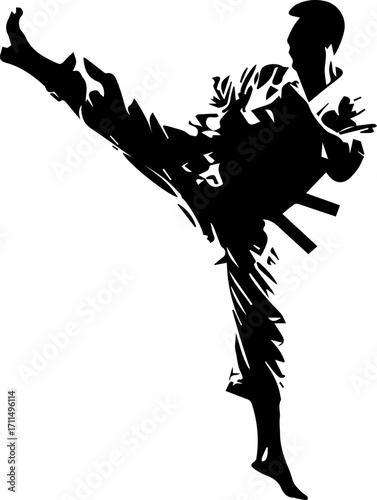 Dynamic martial artist executing powerful high kick, capturing motion and discipline in action