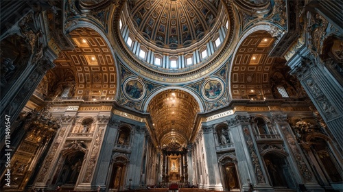 The Majestic Interior of St. Peter's Basilica with Ornate Baroque Details