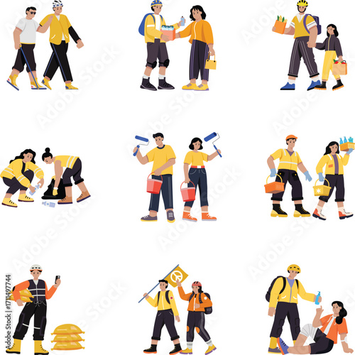 Collection of Volunteering Flat Style Illustrations 