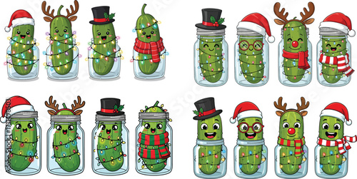 Holiday Pickle Clipart Bundle - Santa Hat, Top Hat & Scarf Designs